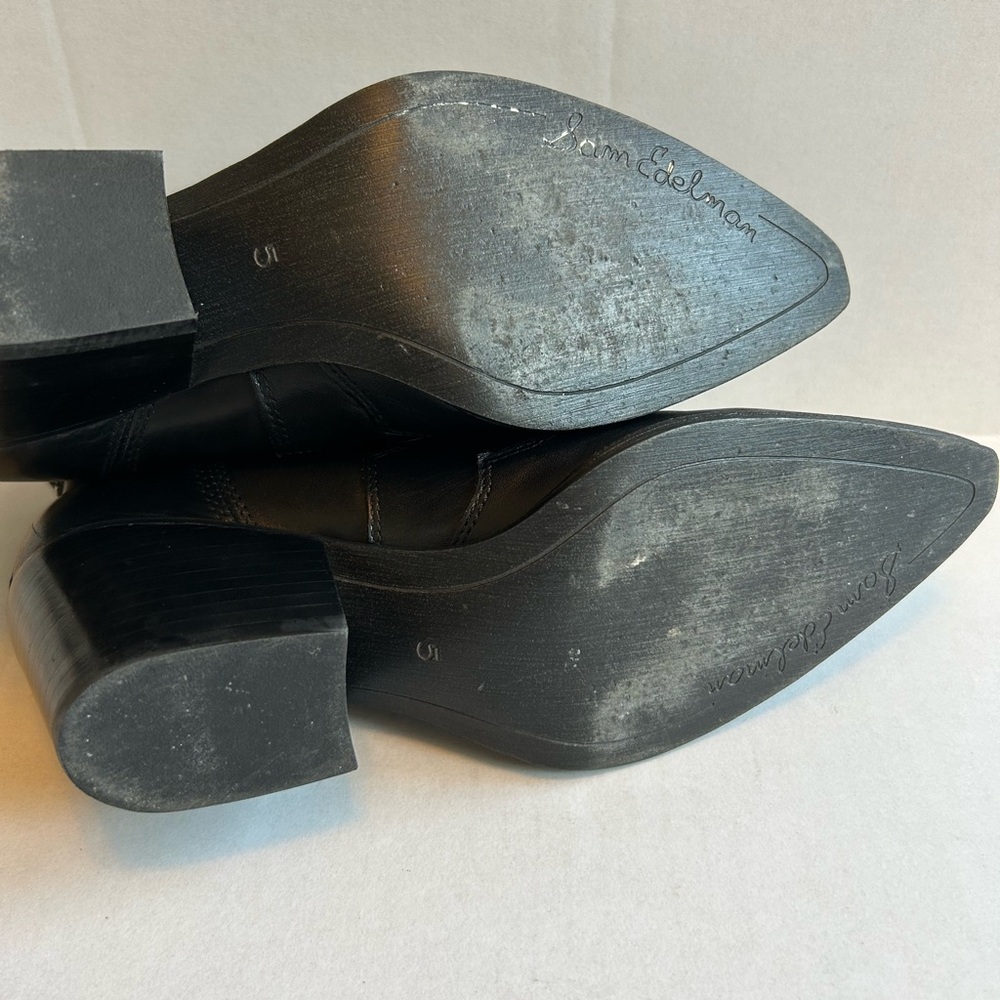 Sam Edelman Winona Western Ankle Pointed Toe Black Leather Booties Size 5 - Picture 6 of 9
